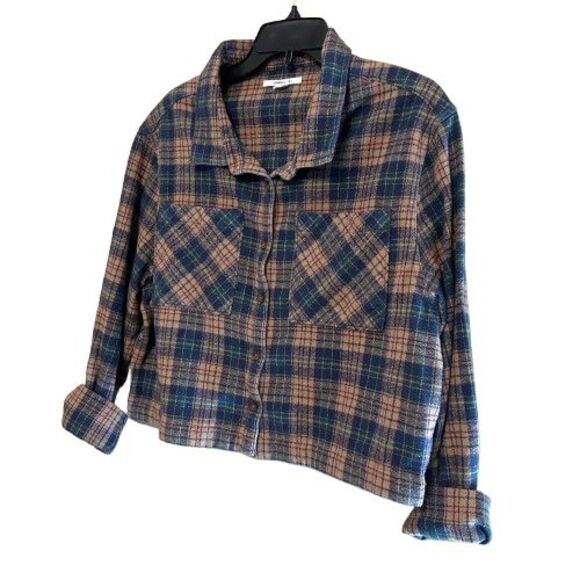 O'Neill Crop Flannel Shirt Womens Large Multicolor Plaid Shacket Jacket - Picture 2 of 6